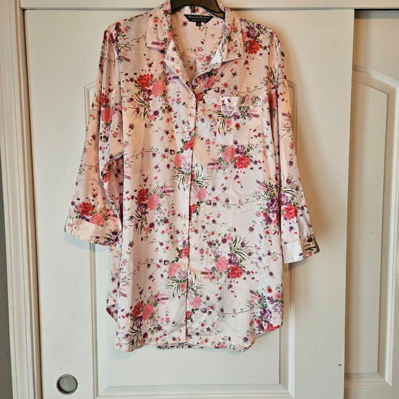 Alexander Del Rossa Floral Nightgown Print Sleep Shirt Pajama Top 2X  100% Satin - Picture 1 of 7